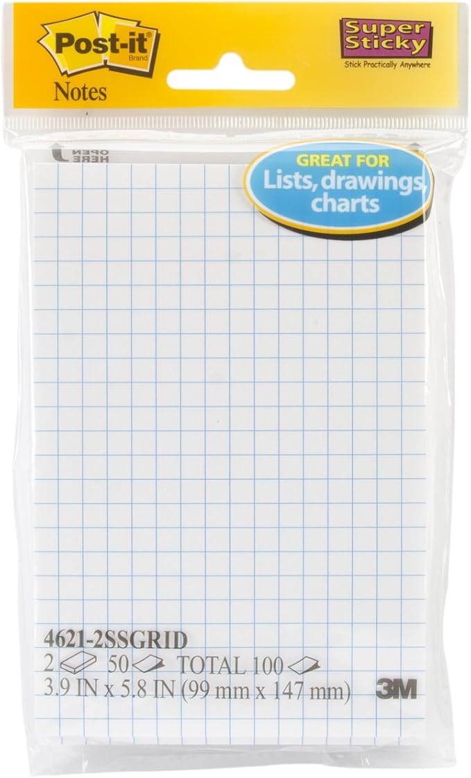 Post-It Super Sticky Notes on Grid Paper