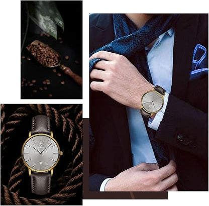 BEN NEVIS Watch, Mens Watch, Minimalist Fashion Simple Wrist Watch Analog Date with Leather Strap