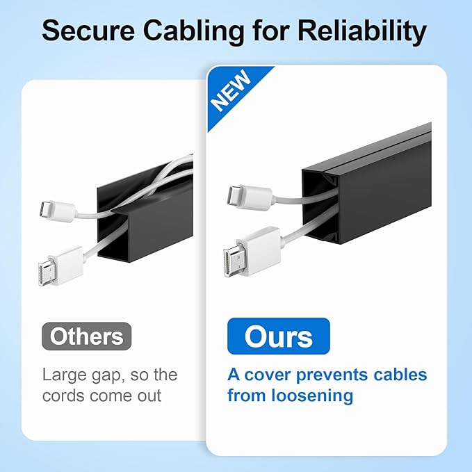 Updated Big Hole Cable Raceway,31 (2X15.4) Inch Open Slot Cable Management Under Desk Kit,Wire Covers for Desk,Cord Hider Cable Organizer for Hiding Computer,TV,Network