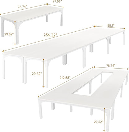 19FT Conference Table, Super Sturdy Large Rectangle Meeting Seminar Table, Office Desk for Meeting Room Study Writing Printer Table, Long Business Tables for 16-22 Person, 6 Pcs White
