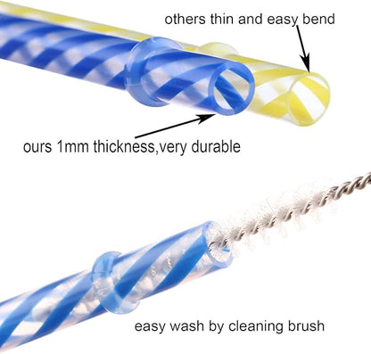 Dakoufish 12 Piece 8 Inch Reusable Plastic Thick Drinking Straws BPA Free Mason Jar Straws Transparent Small Stripe (8inch, Mix 12color)