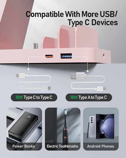5 in 1 Wireless Charger for Samsung, Wireless Charging Station for Multiple Devices, Fast Charger Stand for Samsung Galaxy S25 Ultra S24 S23 S22 S20 Note 20 10 Z Fold 7 6 Galaxy Watch 7 6 5 Buds, Pink
