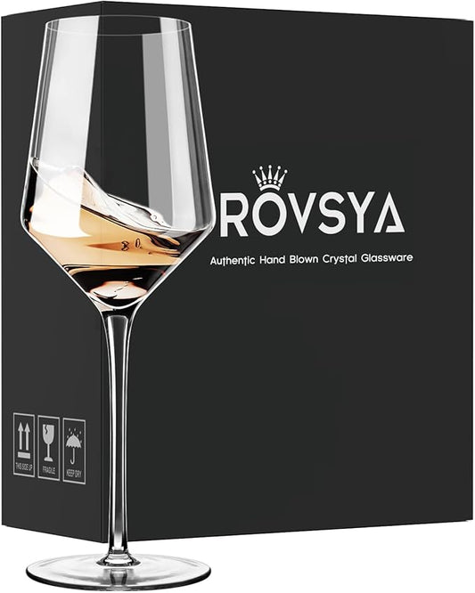 OJA White Wine Glasses Set of 4- Modern Crystal Hand Blown Wine Glass-15 oz,Thin Rim,Long Stem,Perfect for Red or White,Daily Use,Unique Wedding Anniversary or Birthday Gift
