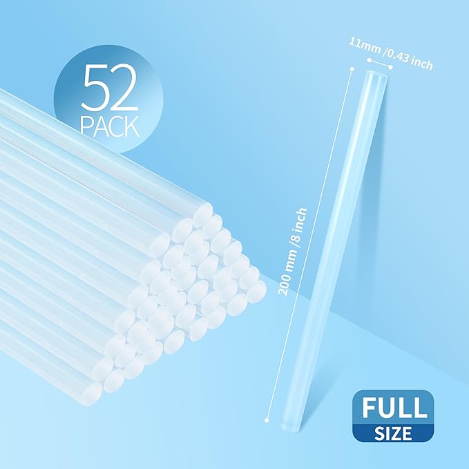 MATUFF Hot Glue Sticks Full Size, 0.43” Dia x 8” Long, 52 Pcs EVA Clear Hot Melt Glue Gun Sticks, Multipurpose Glue Sticks Bulk for Kids Adults Crafting Sealing Repairing Festival Decoration