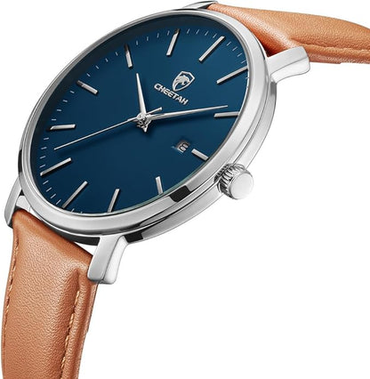 CHEETAH Minimalist Waterproof Quartz Watches for Men with Leather Strap, Auto Date