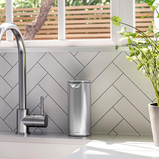 simplehuman 14 oz. Touch-Free Rechargeable Sensor Liquid Soap Pump Dispenser, Brushed Stainless Steel