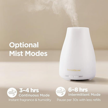 InnoGear Essential Oil Diffuser, 2 Pack Ultrasonic Diffusers for Home Aromatherapy Humidifier for Bedroom Room 7 Colors LED 2 Mist Mode Auto Off, Basic White