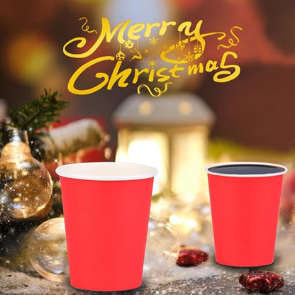 Paper Cups 8 oz 110 Pack, Disposable Paper Coffee Cups for Hot or Cold Beverage Drinking for Party, Picnic, BBQ, Travel, and Event -Red