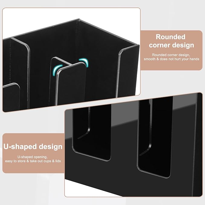 MYITYARD Coffee Cup Holder, Cup and Lid Organizer fits 5 to 16 oz Disposable Paper & Plastic Cups, Cup Dispenser Countertop, Acrylic Cup Storage for Home, Kitchen, Office (2 Compartment)