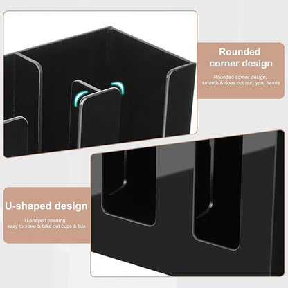 MYITYARD Coffee Cup Holder, Cup and Lid Organizer fits 5 to 16 oz Disposable Paper & Plastic Cups, Cup Dispenser Countertop, Acrylic Cup Storage for Home, Kitchen, Office (2 Compartment)