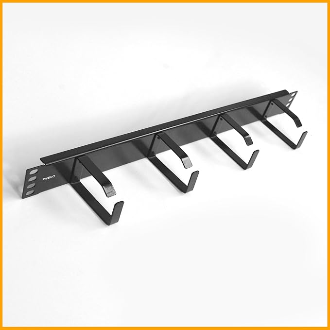 RIVECO 2PCS 1U Cable Management for Racks & Server Cabinets Managing Cord & Wire, Cable Raceway for 19” Rack Mount 4 D-Rings Standard Capacity Black, 2 Pieces