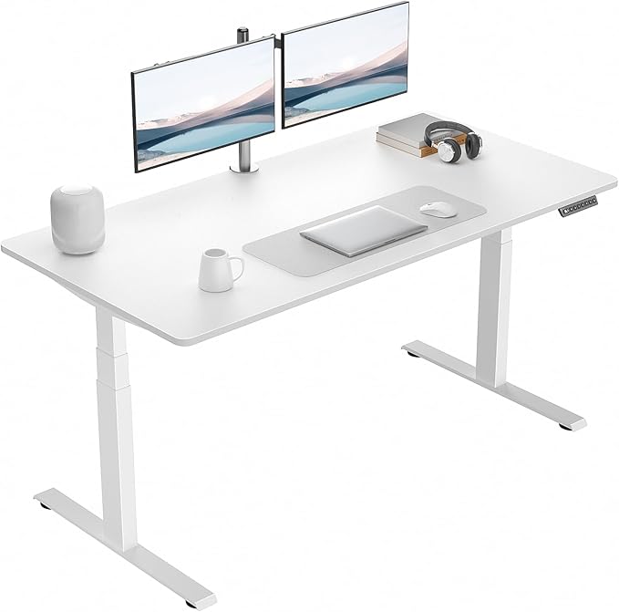 Pro 3 Stages Dual Motor 59 x 30 in Electric Standing Desk with One Piece Desktop, Adjustable Height, Sit to Stand Up Desk for Home Office, Work Study, White Frame & White Desktop (2 Packages)