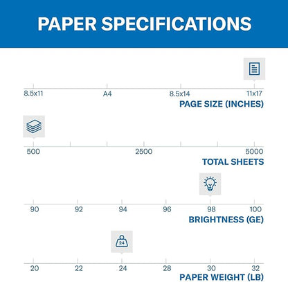 Hammermill Printer Paper, Premium Laser Print 24 lb, 11 x 17-1 Ream (500 Sheets) - 98 Bright, Made in the USA