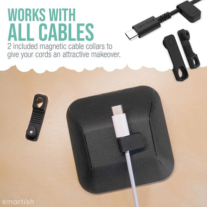 Smartish® Magnetic Cord Holder - Cable Wrangler Organizer with Magnet Clips for Charger Management on Desktop, Nightstand, or Side Table for All Cables, USB-C, Lightning Cables - Black Tie Affair