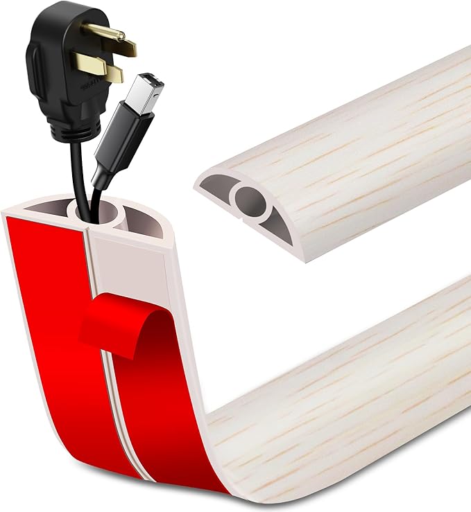 Floor Cord Cover Self Adhesive Cord Hider Floor Extension Cord Covers for Floor Power Cord Protector Cable Management Prevent Cable Trips Cable Cavity 0.32" W x 0.32" H (Beige Wood, 10Ft)