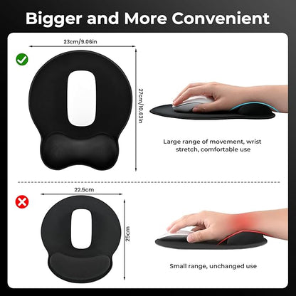 EooCoo Mouse Pad with Contoured Wrist Support to Stabilize Wrist and Relieve Pain, Large Ergonomic Mousepad with Gel Filling, Non Slip PU Base Smooth Lycra Surface for Office, Home