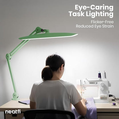 Neatfi XL LED Desk Lamp with Clamp, 2200 Lumens, 24W, 20-Inch Wide Head, Dimmable 4 Brightness Levels, Task Light for Home Office, Crafts, Workbench (Non-CCT, Midnight Green)