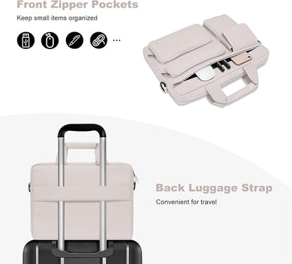 MOSISO Laptop Shoulder Bag 13.3 inch, 13-14 inch Computer Bag Compatible with MacBook Air/Pro 13 / Pro 14, HP Dell ASUS Lenovo with 2 Raised&1 Flapover&1 Horizontal Pocket&Handle&Belt, Stone Gray
