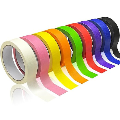 Colored Painters Tape, Colorful Masking Tape, Premium DIY Crafts Tape Rolls (0.94in x 22yds*9 Rolls) for Kids Arts Supplies, Drafting Paint Tape for Labeling, Decoration, Classroom, Teaching