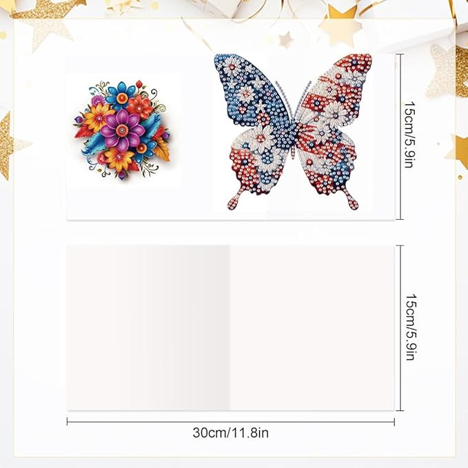 6PCS Diamond Art Painting Greeting Card Set, US Flag Butterfly Pattern DIY Cards with Envelopes for Xmas Birthdays Special Occasion Blessing
