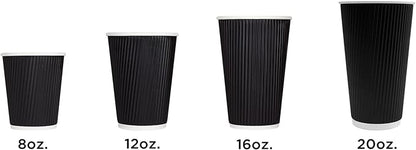 Karat 16oz Ripple Insulated Coffee Hot Cups [500 Count] Black Double Poly Lined Paper Hot Cup - Ideal for Hot Beverages, 90mm (C-KRC516B)