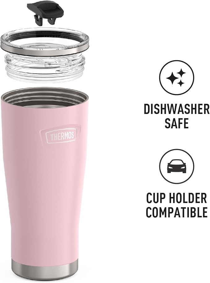 THERMOS ICON SERIES, Stainless Steel Cold Tumbler with Slide Lock, 24 Ounce, Sunset Pink