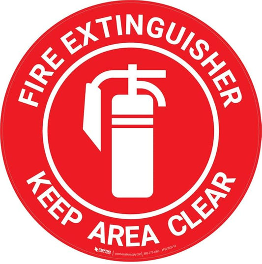 Fire Extinguisher - Keep Area Clear - Floor Sign 12" x 12" - Permanent
