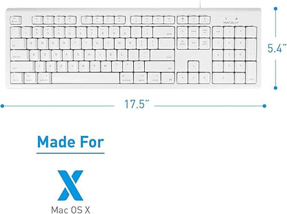 Macally Full-Size USB Wired Keyboard for Mac Mini/Pro, iMac Desktop Computer, MacBook Pro/Air Desktop w/ 16 Compatible Apple Keyboard with Numeric Keypad, Rubber Domed Keycaps - Spill Proof