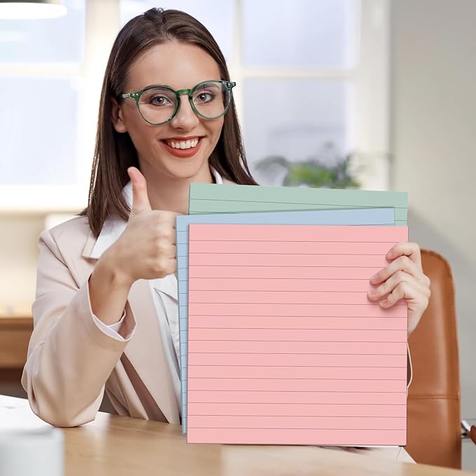 8 Pads Big Sticky Notes 11 x 11 Inch Lined Jumbo Large Sticky Notes for Wall,Giant Strong Power Memo Square Post for Office, 25 Sheets/Pad(Aesthetics Color)