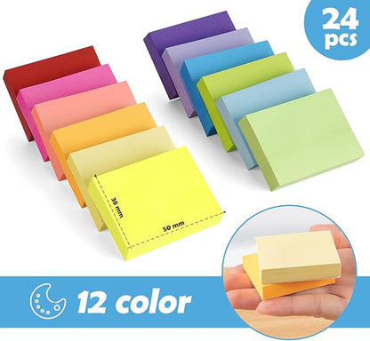2400 pcs Small Sticky Notes,2 x 1.5 Colored Notes Pads,24 Pack Bright Colors Self-Stick Notes,Super Adhesive Sticky Notes,Mini Post Stickies for Office Home School (12 Colours)