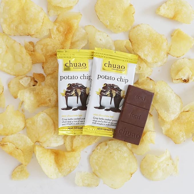 Chuao Chocolatier Potato Chip Milk Chocolate Mini Bars | Gourmet No Preservatives | For Gift Baskets, Christmas, Birthday, Thank You, Care Package | 24 Pack, 0.39 oz Each