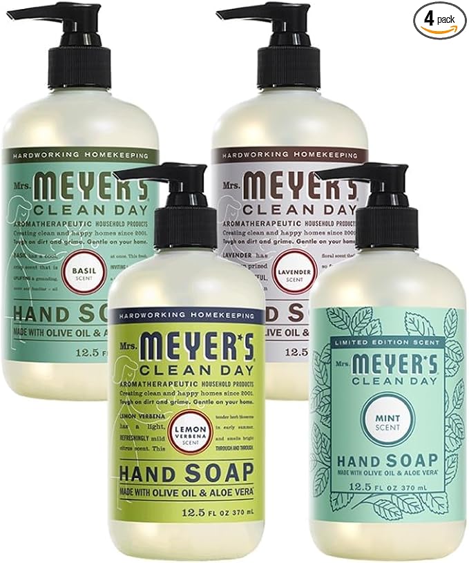 Mrs. MEYER'S CLEAN DAY Hand Soap Bundle (Basil + Lavender + Lemon Verbena + Mint)