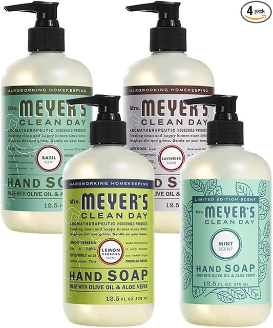Mrs. MEYER'S CLEAN DAY Hand Soap Bundle (Basil + Lavender + Lemon Verbena + Mint)
