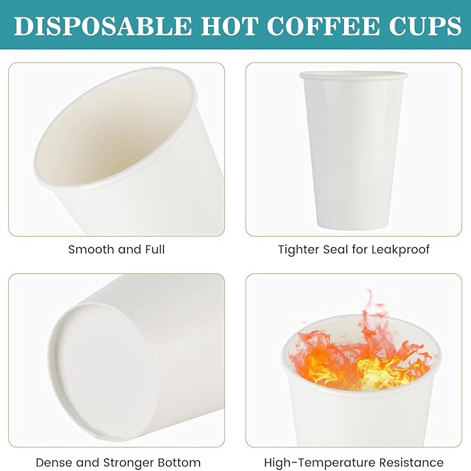 Coffee Cups - 1000 Pack Paper Cups 10 oz, Disposable Paper Coffee Cup for Hot and Cold Drink, White Paper Coffe Cup, Hot Cups Bulk for Office, Party, Home, Travel, Cafes, Bathroom