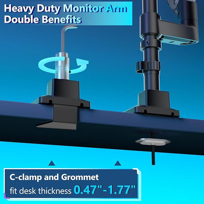 WALI Dual Monitor Mount for Ultrawide Heavy Duty Curved Monitor Stacking, Dual Monitor Arm Fits 17-49 Inch for Ultrawide Screens up to 44lbs, 49 inch Monitor Arm, Black