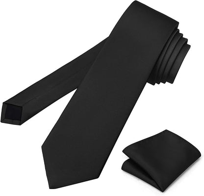 PenSee Men's Tie Set Solid Pure Color 3.15" (8CM) Classic Formal Plain Necktie and Pocket Square Set For Men