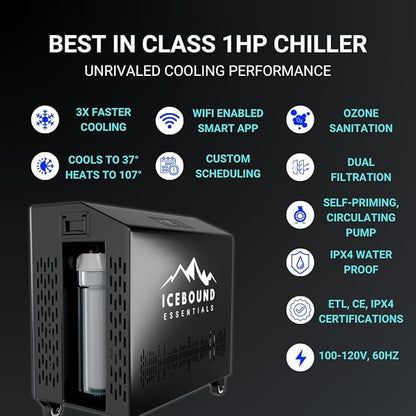 XL Cold Plunge Tub with Water Chiller - 1HP Hot and Cold Water Chiller for Ice Bath – 150 Gallon Cold Tub - Premium Ice Plunge Tub with Chiller - WiFi - Filter - Ozone/UV - Ice Bath with Chiller