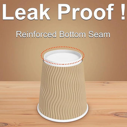 Hot 8 oz Disposable Insulated Corrugated Sleeve Ripple Wall Paper Coffee Cups for Drink, 100,8oz, Brown,Hot Coffee Cups