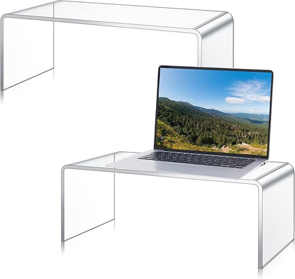 2 Pcs 15 Inch Large Acrylic Risers Display Stands 8 mm Thick Acrylic Shelf Riser Showcase for Collectibles Jewelry Cupcakes Food Figures Perfume Cabinet (Clear)