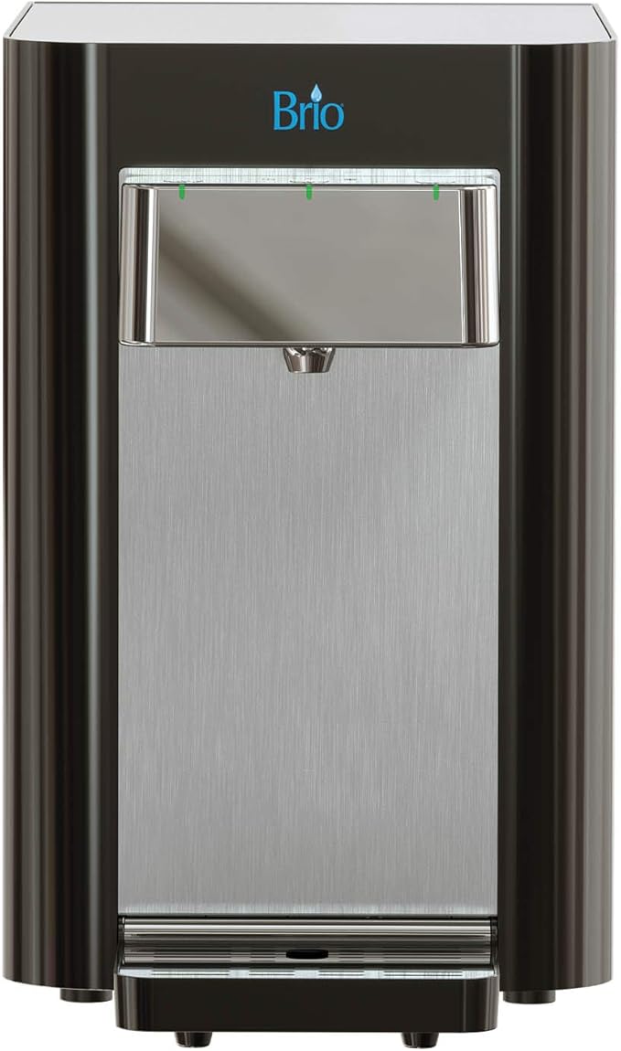 Brio Self-Cleaning Countertop Bottleless Water Cooler Dispenser - with 2-Stage Water Filter and Installation Kit, Tri Temp Dispense, UV Cleaning - Black