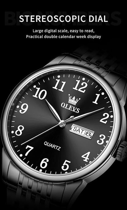 OLEVS Watch Men Mens Watches Watches for Men Leather Band Classic Brown Leather Watch Men, Analog Watch Men, Black Mens Leather Watch, Dress Waterproof Large Face Mens Watch,Relojes para Hombres Watch