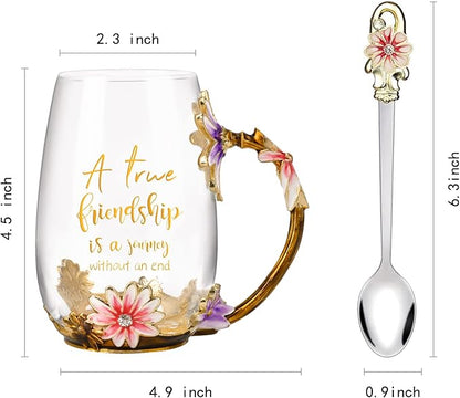 OEAGO Friendship Gifts for Women Best Tea Cup Friend Gifts for Women Flower Coffee Mug Christmas Birthday Gifts for Female Coworker