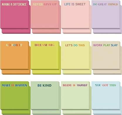 Yinder 24 Pcs Inspirational Sticky Notes Christmas Stocking Stuffers Motivational Sticky Notes Pad Employee Appreciation Gift Bulk for Teacher Nurse Coworker Office 3 x 3'' (Motivational,Macaroon)
