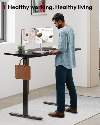 SANODESK Standing Desk Height Adjustable Electric Stand up Desk 55x24 Inches Sit Stand Home Office with Splice Board, Black Frame/Black Top