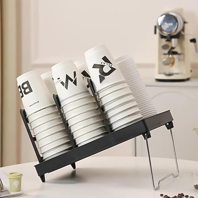 6 Slots Cup and Lid Holder, Disposable Paper Cup Dispenser with Stand, Coffee Cup and Lid Storage Organizer for Coffee Station Bar Office Home Countertop Breakroom Restaurant