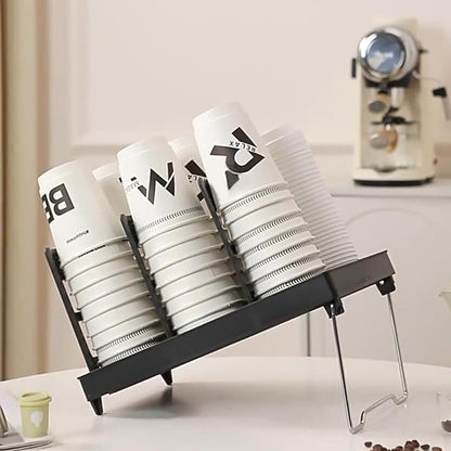 6 Slots Cup and Lid Holder, Disposable Paper Cup Dispenser with Stand, Coffee Cup and Lid Storage Organizer for Coffee Station Bar Office Home Countertop Breakroom Restaurant