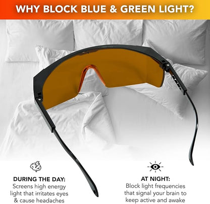 Sleep Enhancing Amber Glasses, Anti Blue and Green Blocking Glasses Night time Eye Wear, Better Night Sleep Eye Glasses Reduce Eye strain, Perfect for Mens or Womens