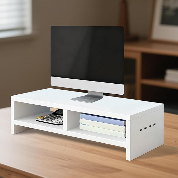 Monitor Stand, with Sleek Modern Design, 50x20x13cm, Monitor Stand Riser, Wireless Charging Desk Organizer, Ergonomic Height, for Multitasking and Desktop Organization