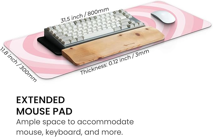 MAY FLOWER Large Gaming Mouse Pad, Full Keyboard Mat, Long Laptop Mousepad, Computer Mouse Mat for Home and Office, Anti-Slip Rubber Base, 31.5 x 11.8 Inches (Pink Loving Heart)