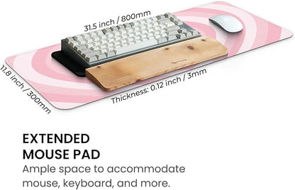 MAY FLOWER Large Gaming Mouse Pad, Full Keyboard Mat, Long Laptop Mousepad, Computer Mouse Mat for Home and Office, Anti-Slip Rubber Base, 31.5 x 11.8 Inches (Pink Loving Heart)